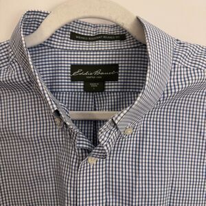 Mens Eddie Bauer Blue Gingham Check Wrinkle Resistant Dress Shirt Size L EUC